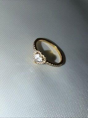 Pandora Gold Heart Ring with Clear Center Stone